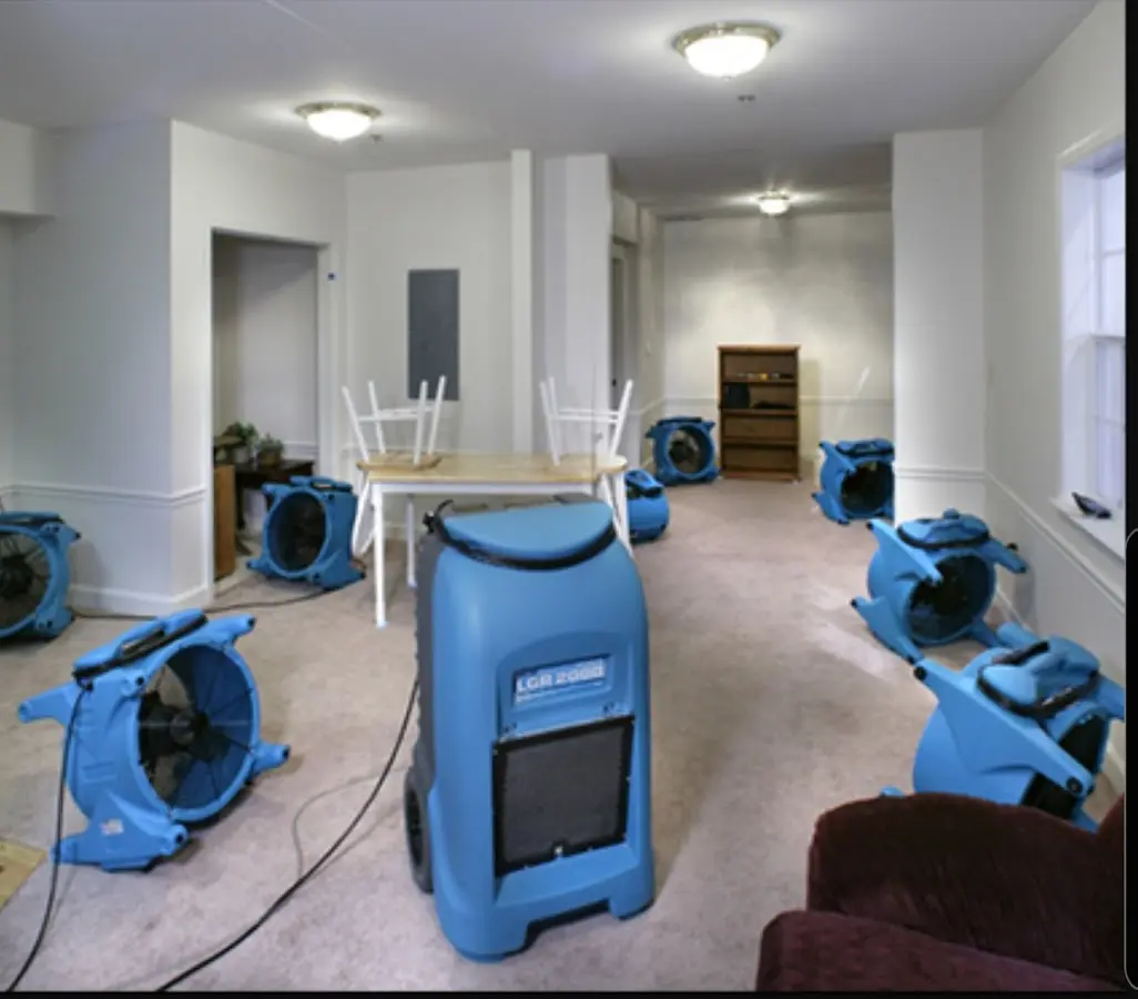 Air movers and dehumidifier setup for Water Damage Restoration in Shrewsbury